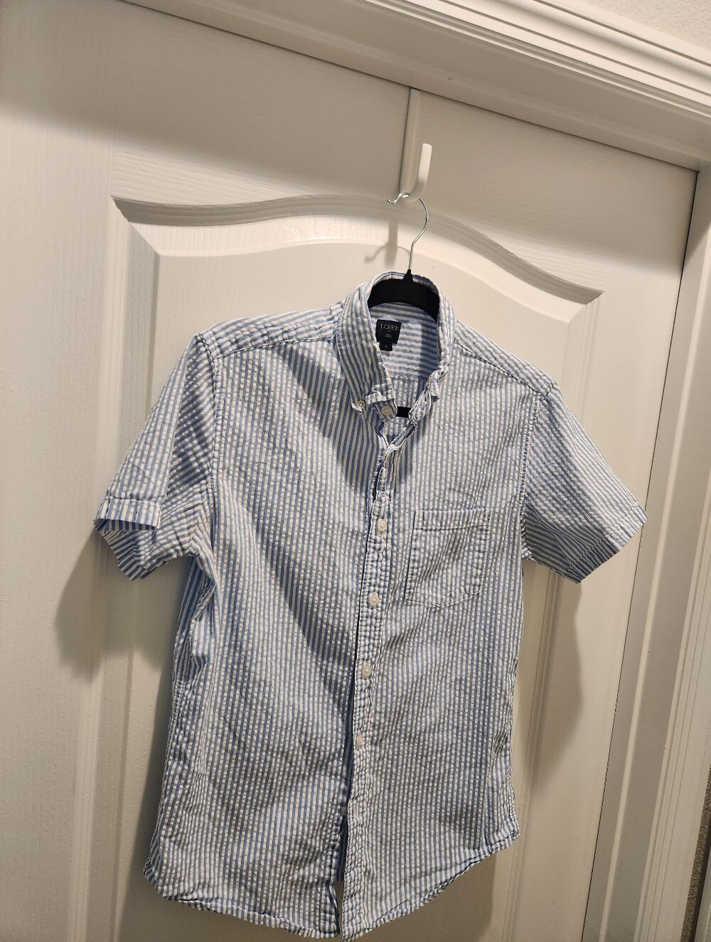 J. Crew Men's Short Sleeve Button-Up Shirt - Light Blue Stripe size S